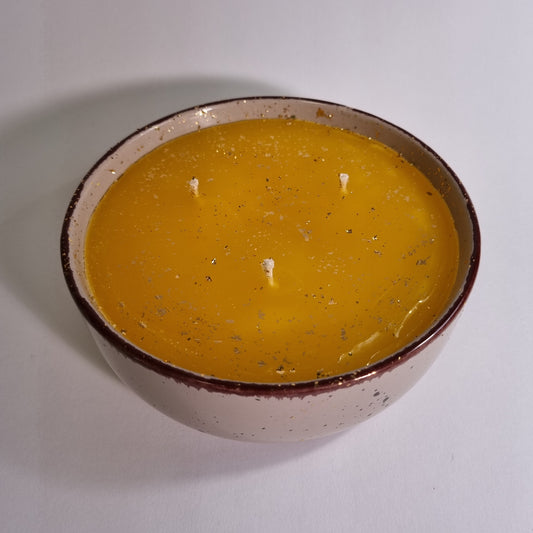 1022  Wachsfresser Keramikschale 18.5 cm Wachs  gelb/transparent  3 Dochen  24 Kt. Garniert